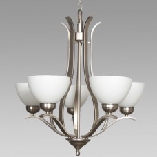 Amlite - CC247/5SN - Beckham Collections - 5-Light Chandelier with White Glass - Satin Nickel  - A19 - E26 Base - 120V
