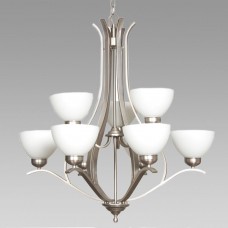 Amlite - CC247/9SN - Beckham Collections - 9-Light Chandelier with White Glass - Satin Nickel  - A19 - E26 Base - 120V