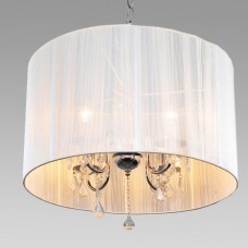 Amlite - CP4195CH -Balmoral Collections - 4-Light Pendant with a White String Pleated Shade and Crystal Drops - Chrome - B10 - E12 -120V