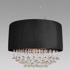 Amlite - CP4203CH - Manhattan Collection - 5-Light Pendant Side Pleated Black Shade with Clear Crystal Water Drops - Chrome - GU10 (Included) -120V
