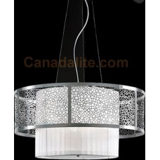 Eurofase 17407-014 - Caledon Collections - 6-Light Convertible Pendant  - Satin Nickel w/ White Pleated Fabric Shade (2 in 1 Convertible Pendant to Flushmount)