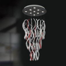 Eurofase 19480-015 - Delerium Collections - 9-Light Pendant  - 41.75" Dia. - Chrome with Clear Glass / Red Glass (OP)