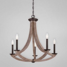 Eurofase 25587-012 - Arcata Collections - 5-Light Chandelier - Oiled Rubbed Bronze with Wood - B10 - E12 - 120V