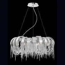 Eurofase 26336-015 - Avenue Collections - 8-Light Chandelier - Draped nickel chain wrapped around curved nickel strips