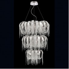 Eurofase 26337-012 - Avenue Collections - 17-Light Chandelier - Draped nickel chain wrapped around curved nickel strips