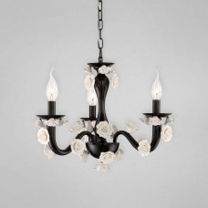 Eurofase 25571-028 - Martina Collections - 3-Light Chandelier - Black with White Flower - B10 Bulbs - E12 Base