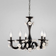 Eurofase 25572-025 - Martina Collections - 5-Light Chandelier - Black with White Flower - B10 Bulbs - E12 Base