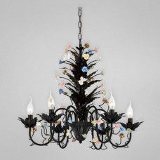 Eurofase 25575-019 - Carino Collections - 6-Light Chandelier - Black with Colored Garden Accents - B10 Bulbs - E12 Base