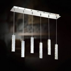 Eurofase 20401-016 - Cronos Collections - 6-Head LED Pendant - Chrome with Clear Crystal Sqare Insets - LED Bulb
