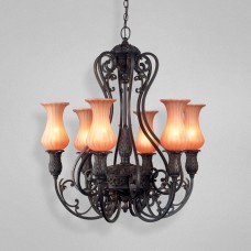 Eurofase 17494-014 - Richtree Collections - 6-Light Chandelier - Aged Bronze w/ Amber Glass - T10 Bulbs - E26 - 120V