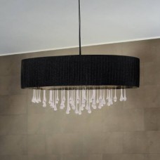 Eurofase 16034-013 - Penchant Collections -6-Light OVal Pendant - Black Fabric with Clear Glass teardrops - A19 Bulb