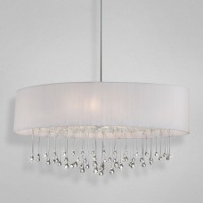 Eurofase 16034-037 - Penchant Collections -6-Light OVal Pendant - White Fabric with Clear Glass teardrops - A19 Bulb