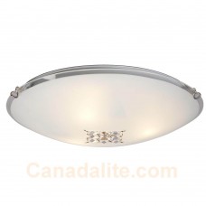 Galaxy-Lighting - 614404CH- 3-Light Flush Mount -  Polished Chrome w/ Satin White Glass Shade and Crystal Accents