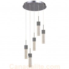 Galaxy-Lighting - 914705CH - 5-Light Multi-Light Pendant - Polished Chrome with Clear Crystal Bubble Glass w/ Linear Details