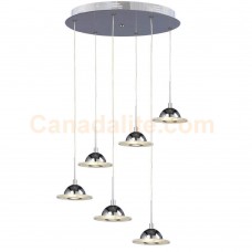 Galaxy-Lighting - Ledorn Collections - 916086CH - 6-Light Multi-Light LED Pendant - 3000K Warmwhite - Chrome with Frosted/Clear Glass Disk ( 6 x 5W LED ) - 6 x 300Lm