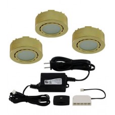 Liteline UCP-LED3-PB- LED 3-Puck Light Kit - Polished Brass - 1.8 Watt / Puck - 3000K / Warmwhite - 105 Lumens / Puck - 120 Degree Flood - 50,000 Life Hours