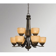 Galaxy-Lighting - 800406ORB - Langley Collection - 9-Light Chandelier - Oiled Rubbed Bronze w/ Tea Satin Marbled Glass