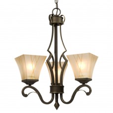 Galaxy-Lighting - 810441ORBG - Cheyenne family - 3-Light Chandelier - Oiled Rubbed Bronze / Gold with Beige Frosted Etched Glass