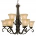 Galaxy-Lighting - 810446ORBG - Cheyenne family - 9-Light Chandelier - Oiled Rubbed Bronze/ Gold with Beige Frosted Etched Glass