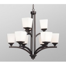 Galaxy-Lighting - 812806ORB - Newbury Collection - 9-Light Chandelier - Oiled Rubbed Bronze w/ Satin White Glass