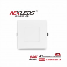 NEXLEDS - 4 inch LED Square Slim Panel Downlight - 5CCT - 9W - 120VAC - White Finish - Suitable for wet location
