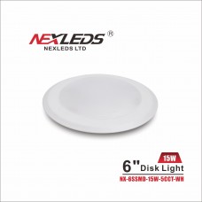 NEXLEDS - 6 inch LED Disk Light - 5CCT - 15W - 1000lm - 120VAC - NX-6SSMD-15W-5CCT-WH