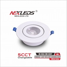 NEXLEDS - 4 inch LED Gimbal Ceiling Downlight - 5CCT - 9W - 100-130VAC - Damp Location Rated - White Finish 