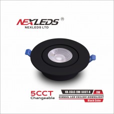 NEXLEDS - 4 inch LED Gimbal Ceiling Downlight - 5CCT - 9W - 100-130VAC - Damp Location Rated - Black Finish 