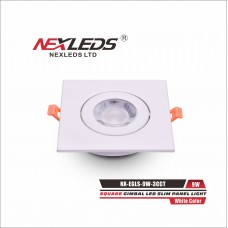 NEXLEDS - 4 inch LED Square Gimbal Slim Panel Downlight - 5CCT - 9W - 120VAC - White Finish - Damp Location Rated