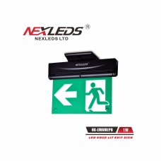 NEXLEDS - LED Plastic Edgelit Black Exit Sign - 1W - 120-347VAC - 90LM - 120 Mins Battery backup - White Finish - NX-EMRMEPB