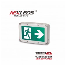 NEXLEDS - LED Waterproof Exit Sign - 1W - 120-347VAC - 90LM - 120 Mins Battery backup - White Finish - NX-EMRMWP