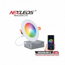 NEXLEDS - 4 inch LED Smart Wifi RGBCW Slim Round Panel Light - 10W - 120VAC - from 2700K to 6500K Tunable - White Finish