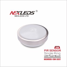 NEXLEDS - 4 inch PIR Sensor Single Ring LED Flush Mount - 15W - 120V - 3CCT Adjustable - Brush Nickel - NXSMRDS-15W-3CCT